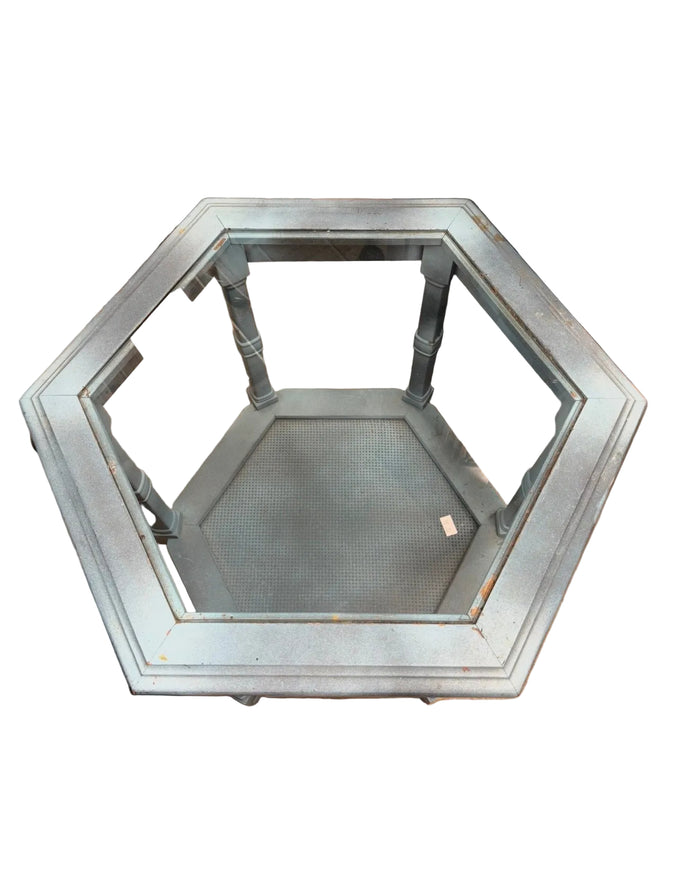 Vintage Light Blue Octagonal Accent Table