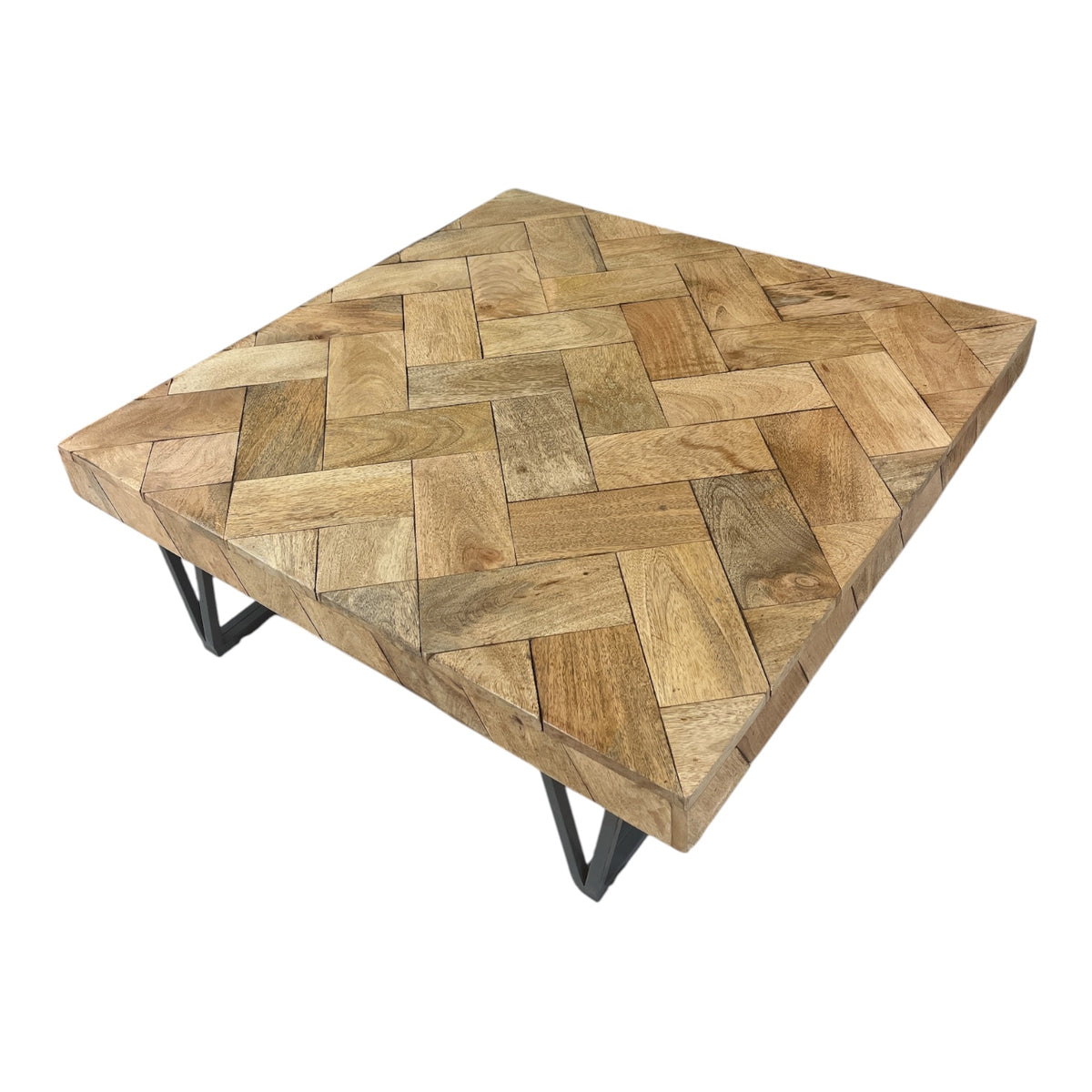 Square Herringbone Bone Wood Top Coffee