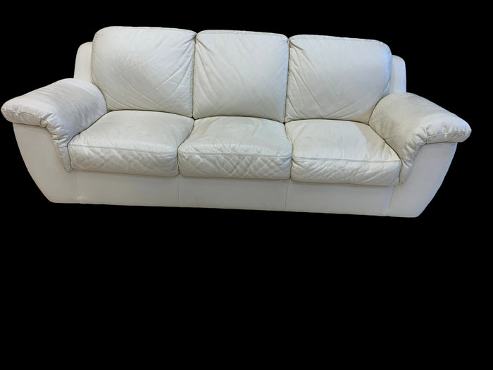 Eggshell White Leather Loveseat
