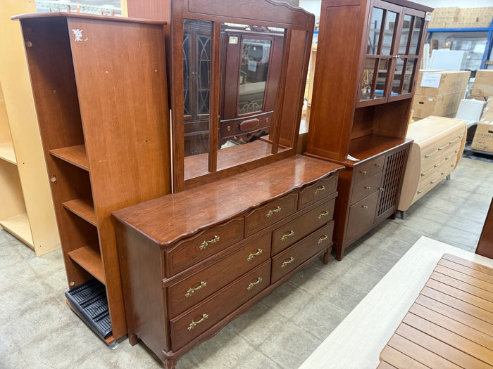 Dark Reddish Brown Dresser w/ Mirror