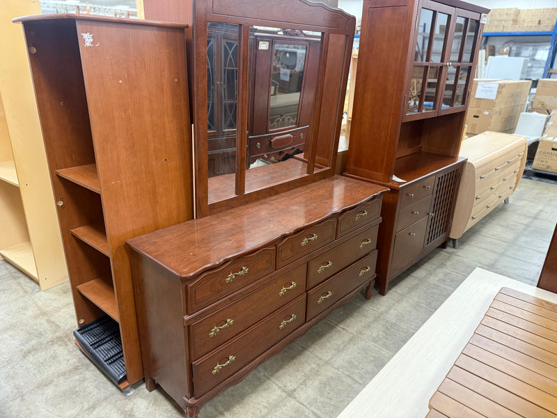 Dark Reddish Brown Dresser w/ Mirror