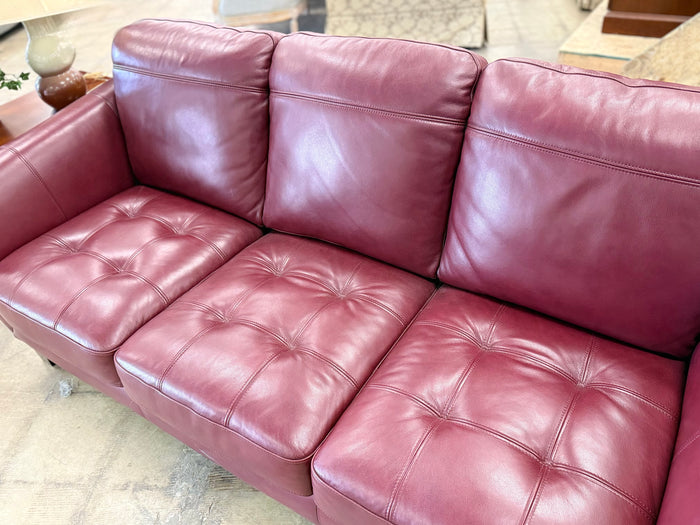 Burgundy Red Tufted Leather Sofa