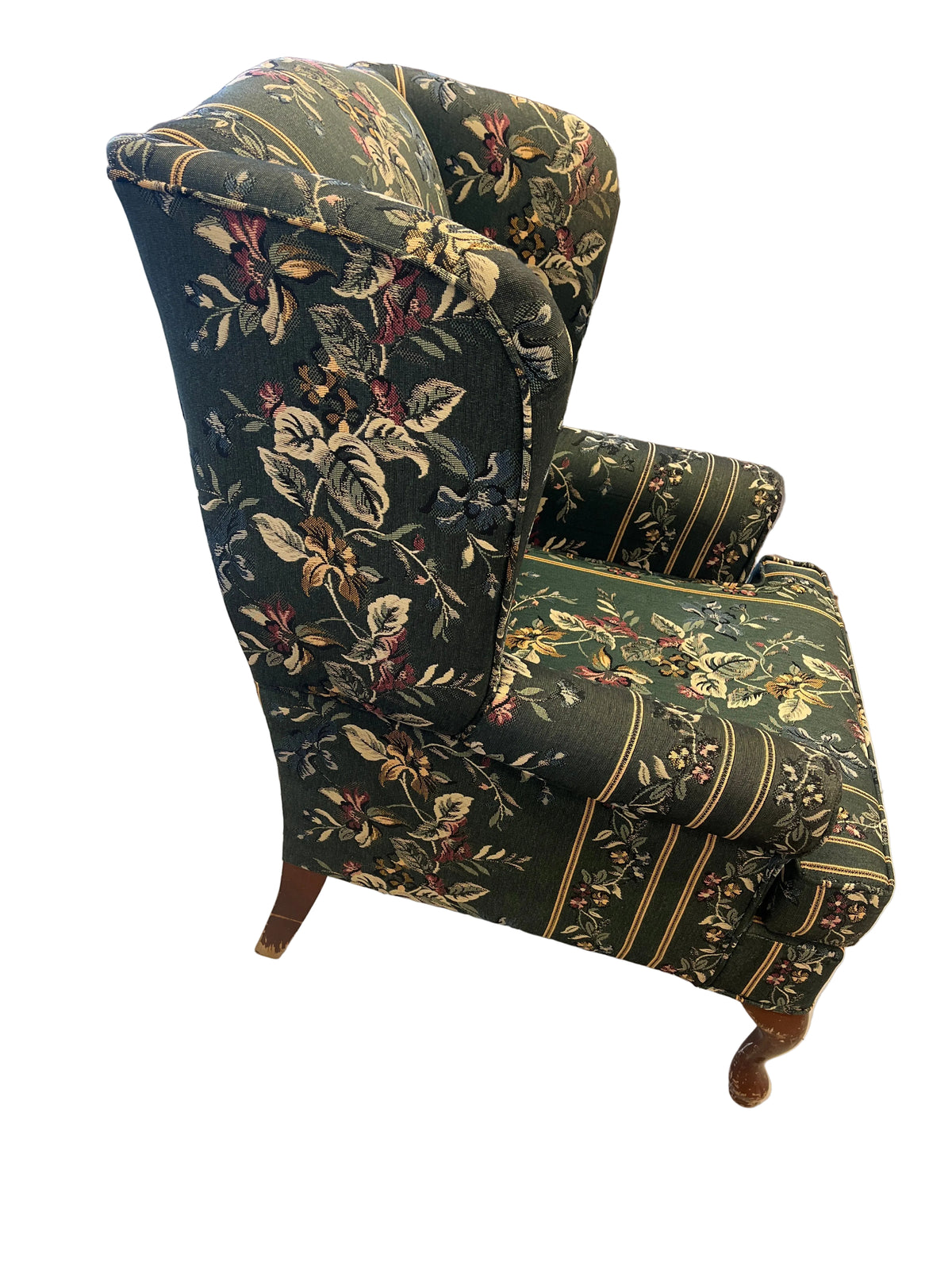 Classic Dark Green Floral Tapestry Wingback Armchair