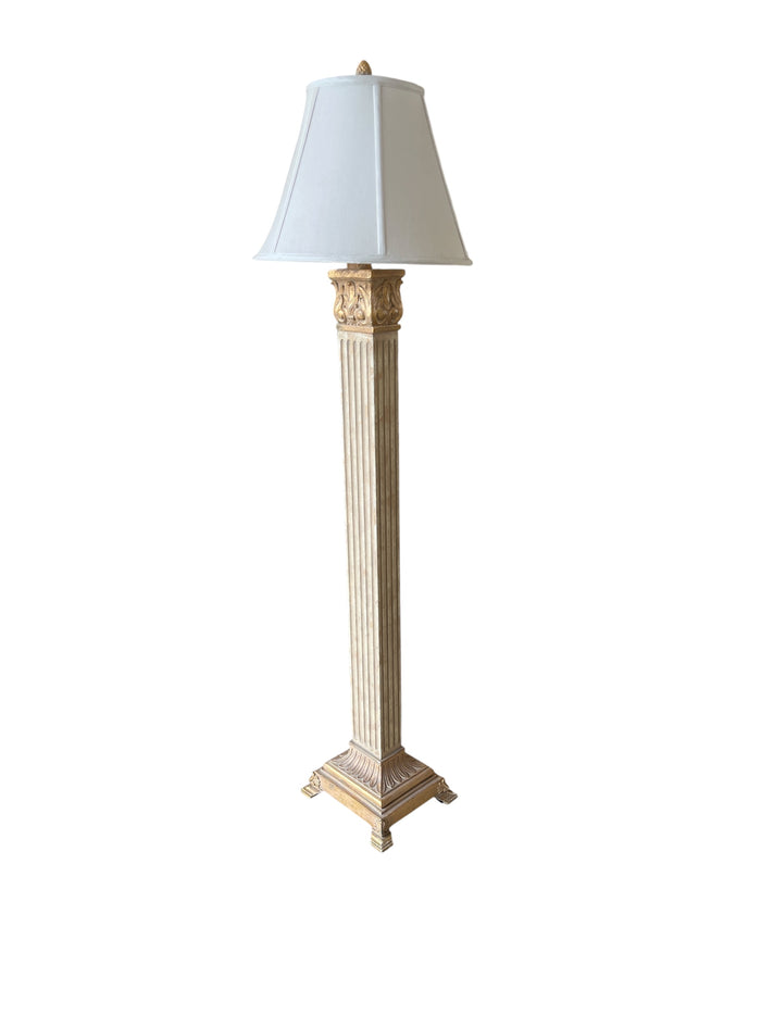 Neoclassical Style Pillar Lamp with Antique Gold Finish