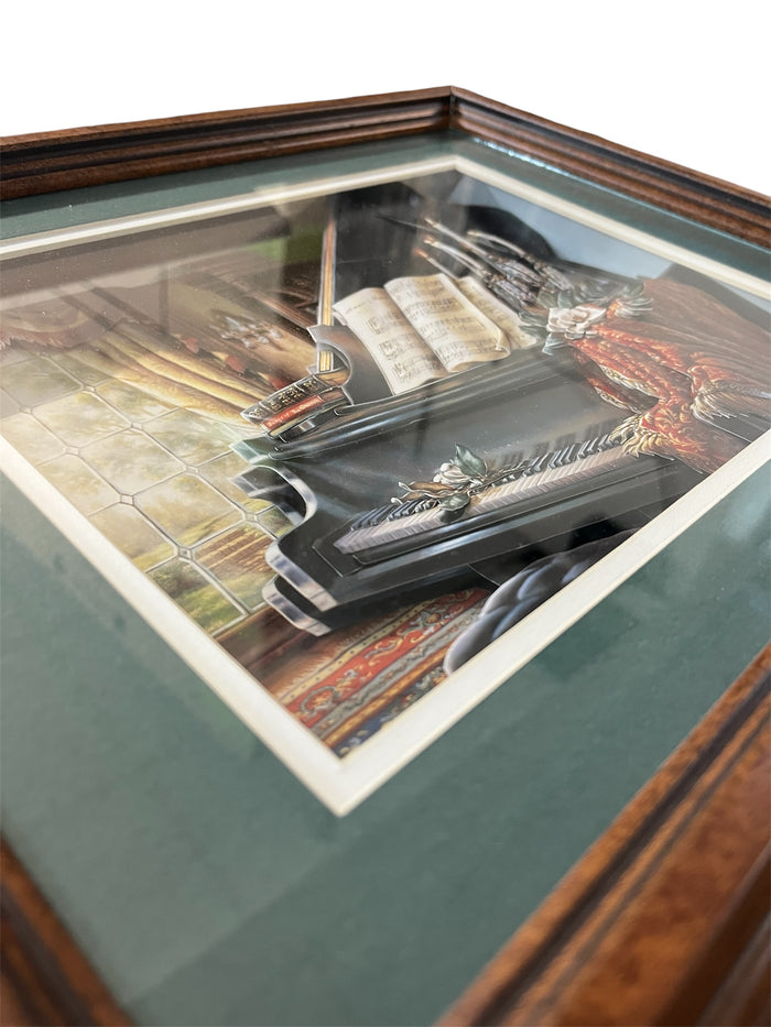 Grand Piano Diorama Shadowbox- Green Background on Chestnut Wood Frame