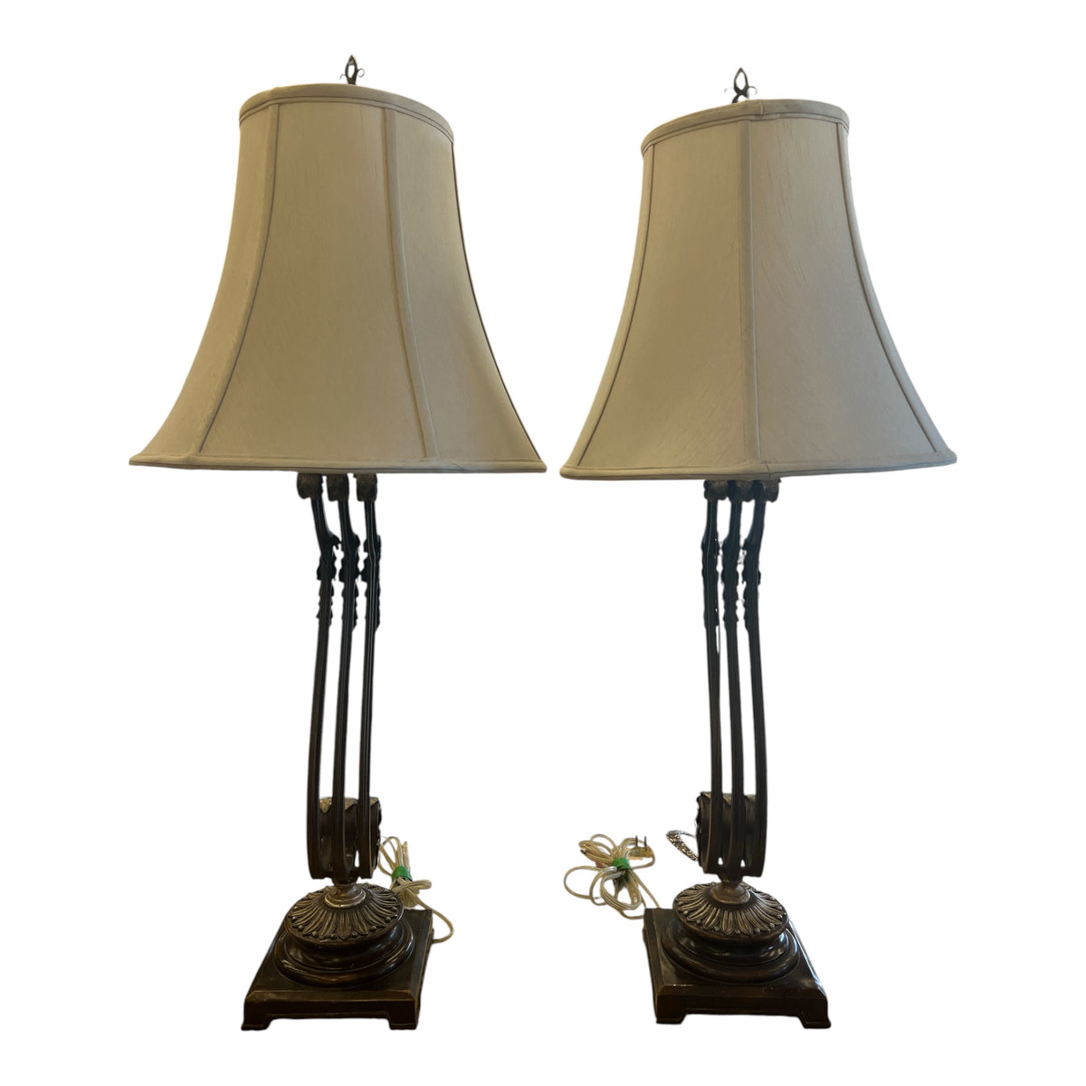 Traditional Table Lamps w/ Beige Lamp Shades (Set of 2)
