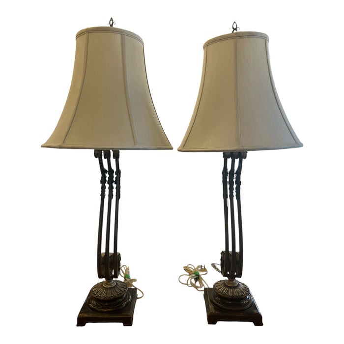 Traditional Table Lamps w/ Beige Lamp Shades (Set of 2)