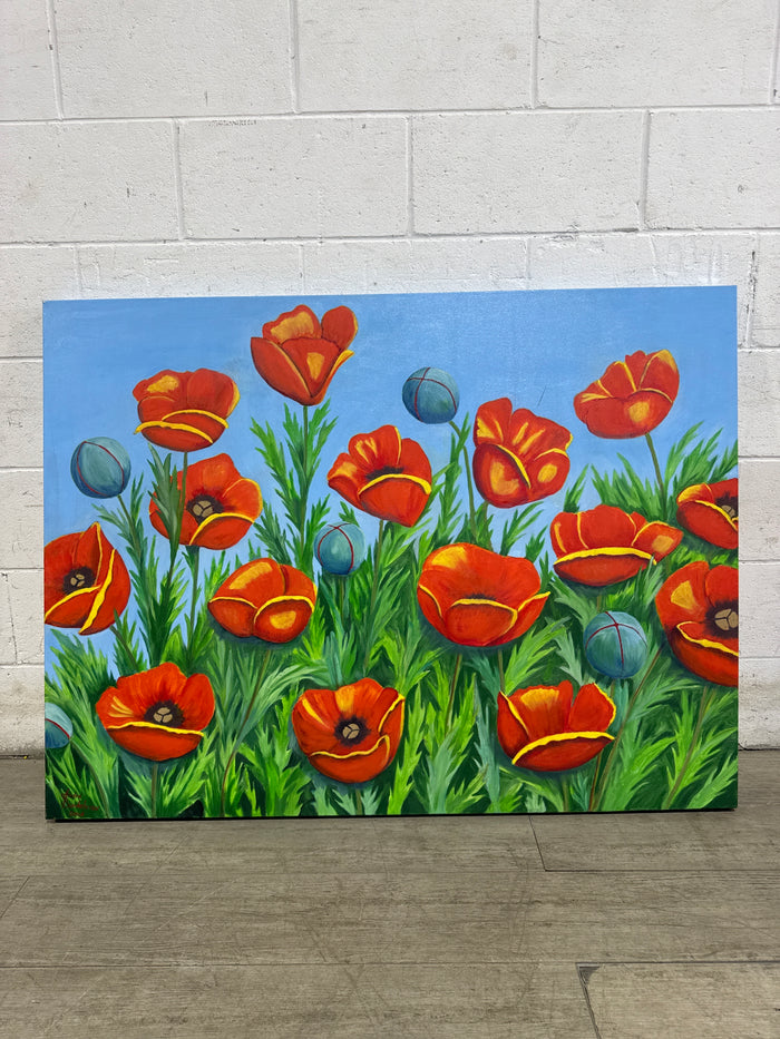 Poppies & Blue Sky - Acrylic on Canvas