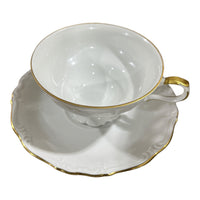Edelstein Bavarian "Maria Theresia" White and Gold Teacup and Saucer Set