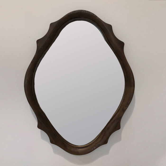 Godi 31" Teak Ash Wood Frame Diamond Shaped Mirror