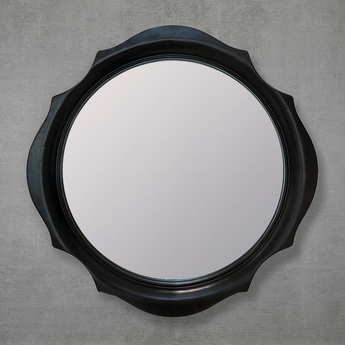 Godi 31" Teak Ash Wooden Frame Round Shaped Mirror