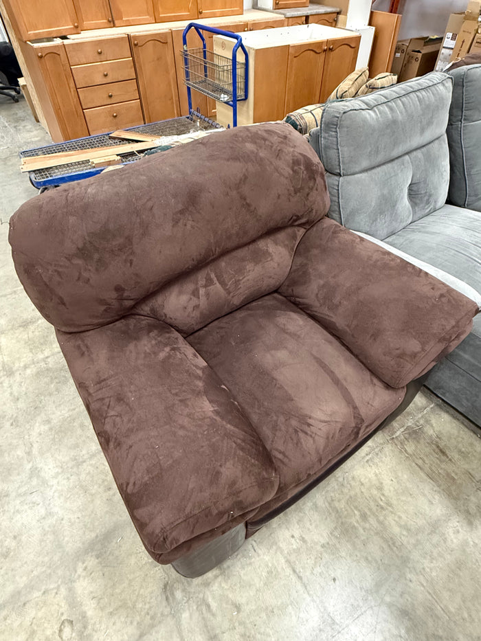 Large Dark Brown Plush Armchair with Leather Accents