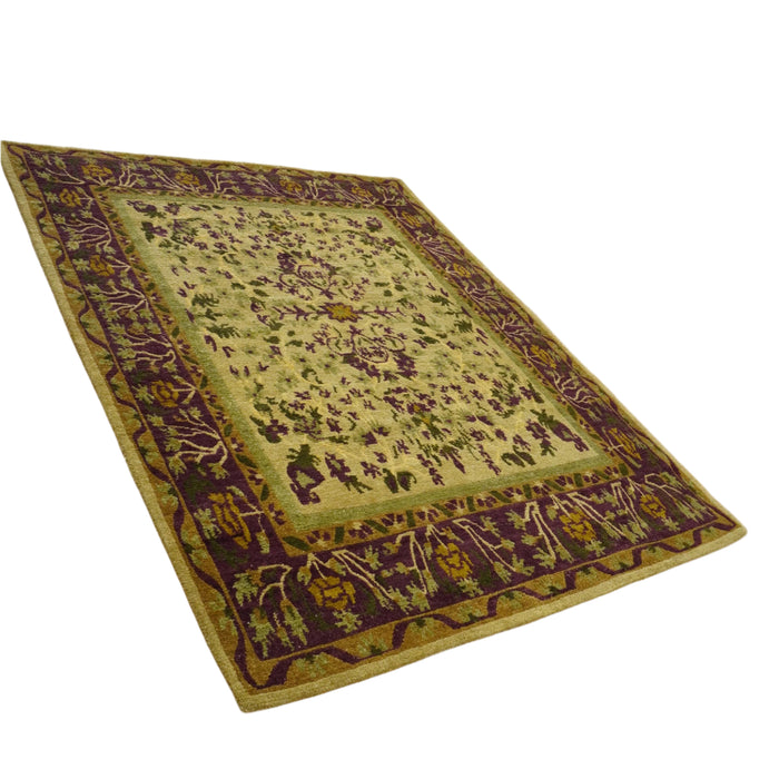 8x10-ft Hand-Knotted Wool Area Rug, Vintage Camel/Aubergine Sarouk Pattern
