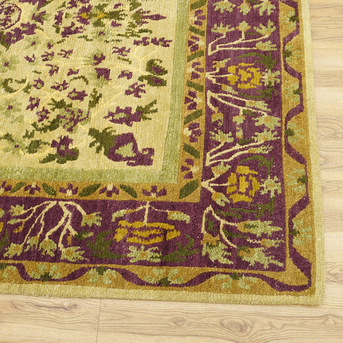 8x10-ft Hand-Knotted Wool Area Rug, Vintage Camel/Aubergine Sarouk Pattern