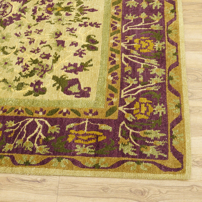 8x10-ft Hand-Knotted Wool Area Rug, Vintage Camel/Aubergine Sarouk Pattern