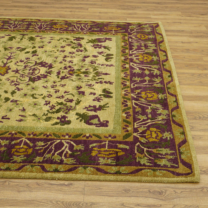 8x10-ft Hand-Knotted Wool Area Rug, Vintage Camel/Aubergine Sarouk Pattern