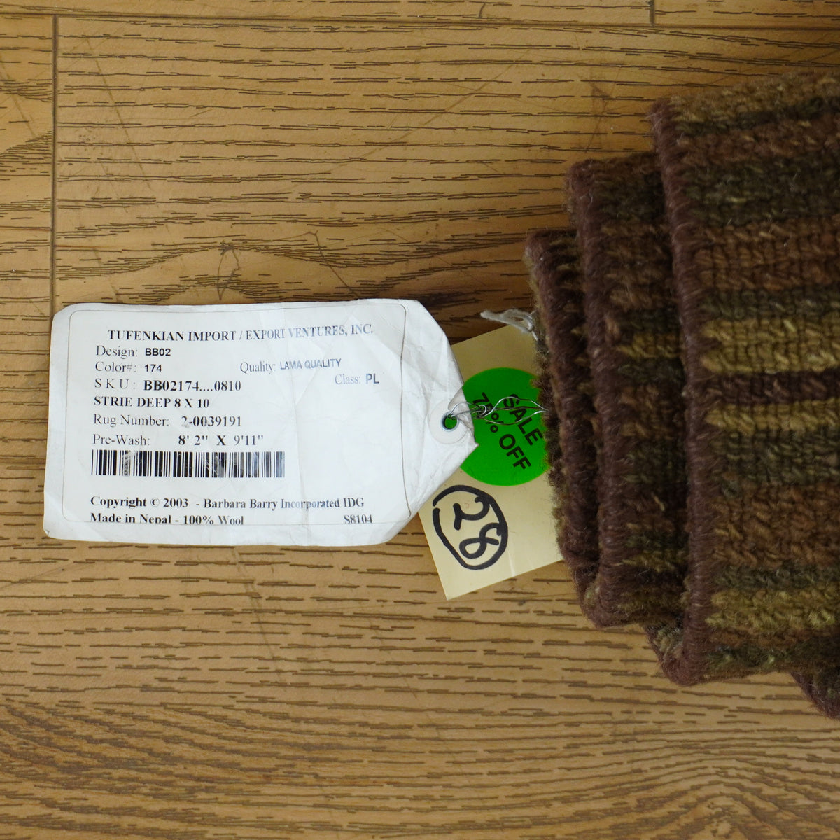 8×10-ft Wool Area Rug in Brown & Green Stripe – 28, 2-0039191