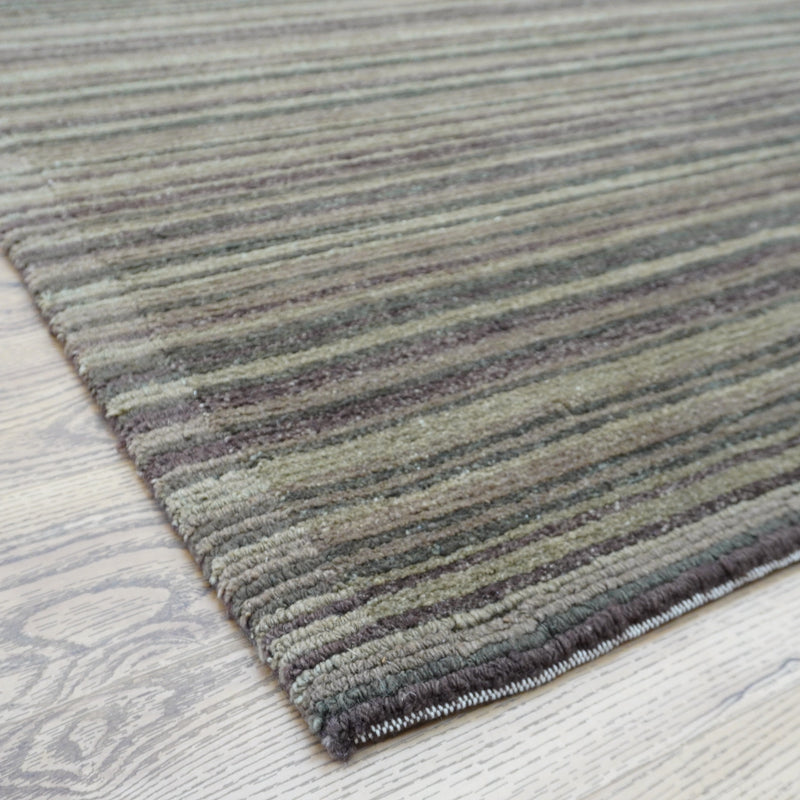 8×10-ft Wool Area Rug in Brown & Green Stripe – 28, 2-0039191