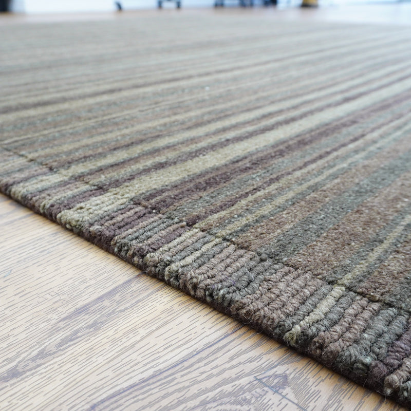8×10-ft Wool Area Rug in Brown & Green Stripe – 28, 2-0039191