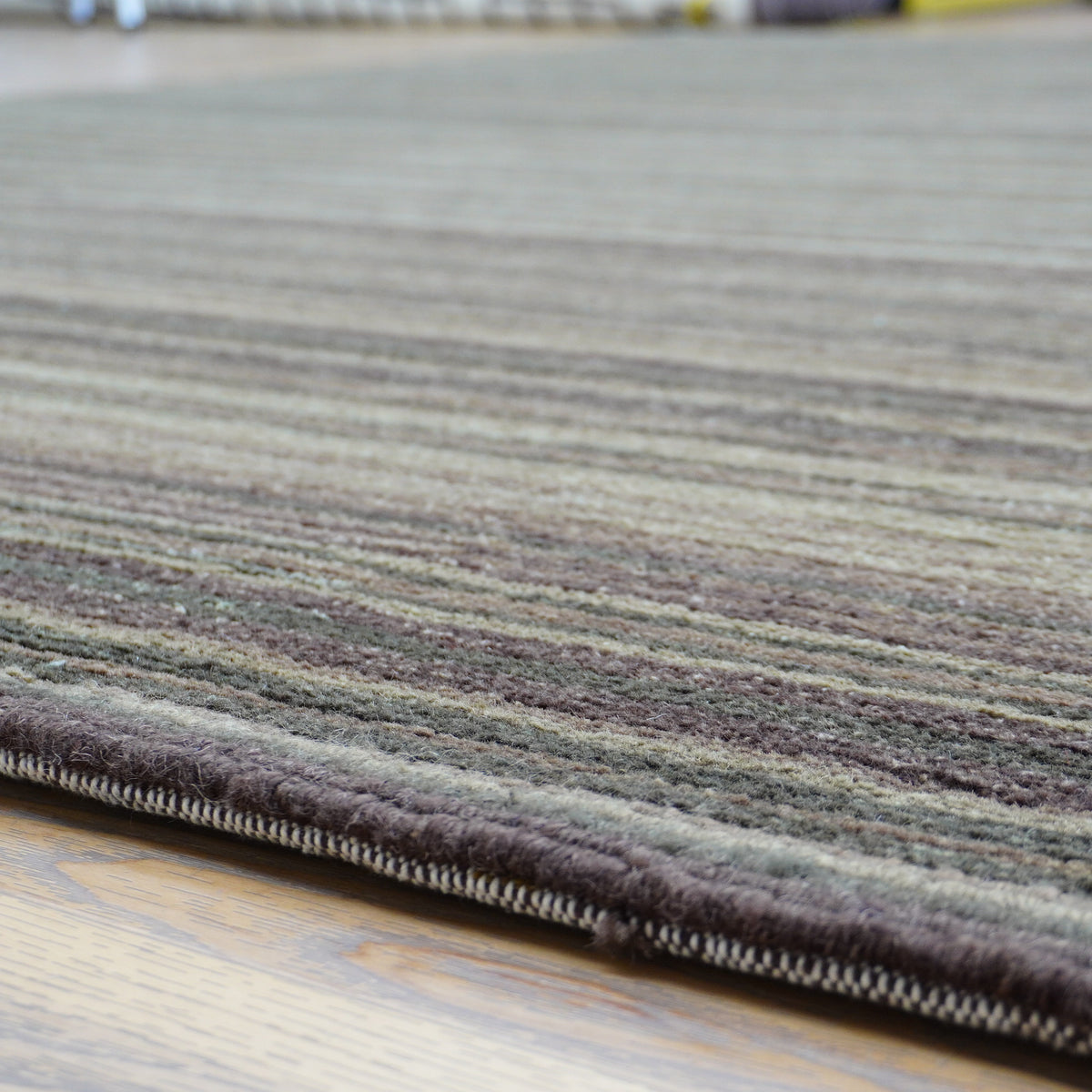 8×10-ft Wool Area Rug in Brown & Green Stripe – 28, 2-0039191