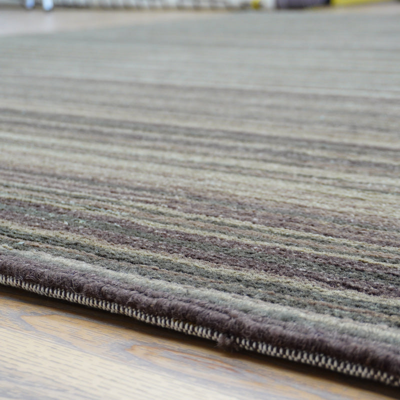 8×10-ft Wool Area Rug in Brown & Green Stripe – 28, 2-0039191
