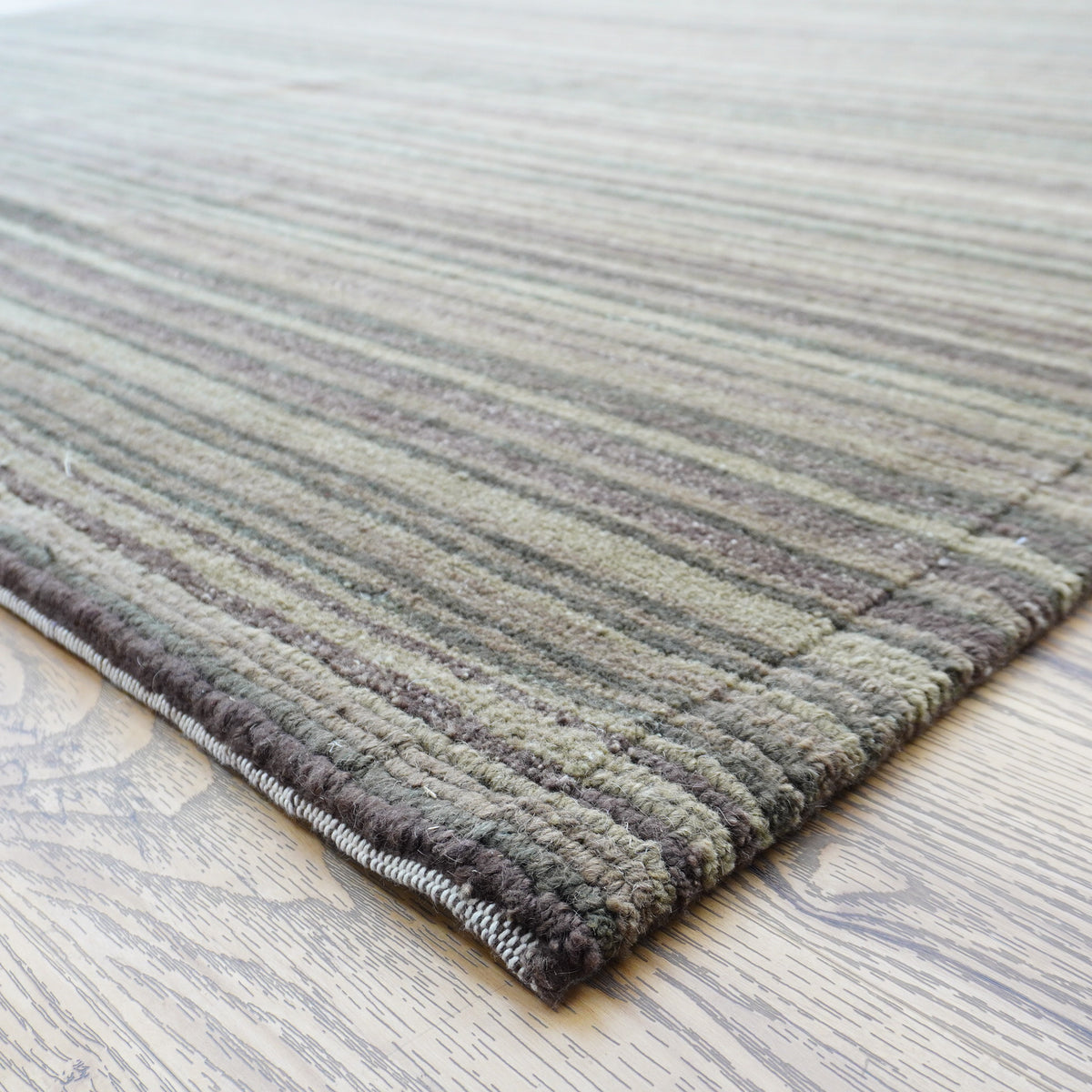 8×10-ft Wool Area Rug in Brown & Green Stripe – 28, 2-0039191