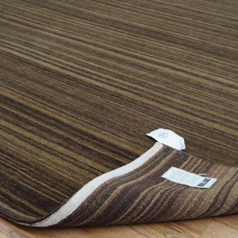 8×10-ft Wool Area Rug in Brown & Green Stripe – 28, 2-0039191
