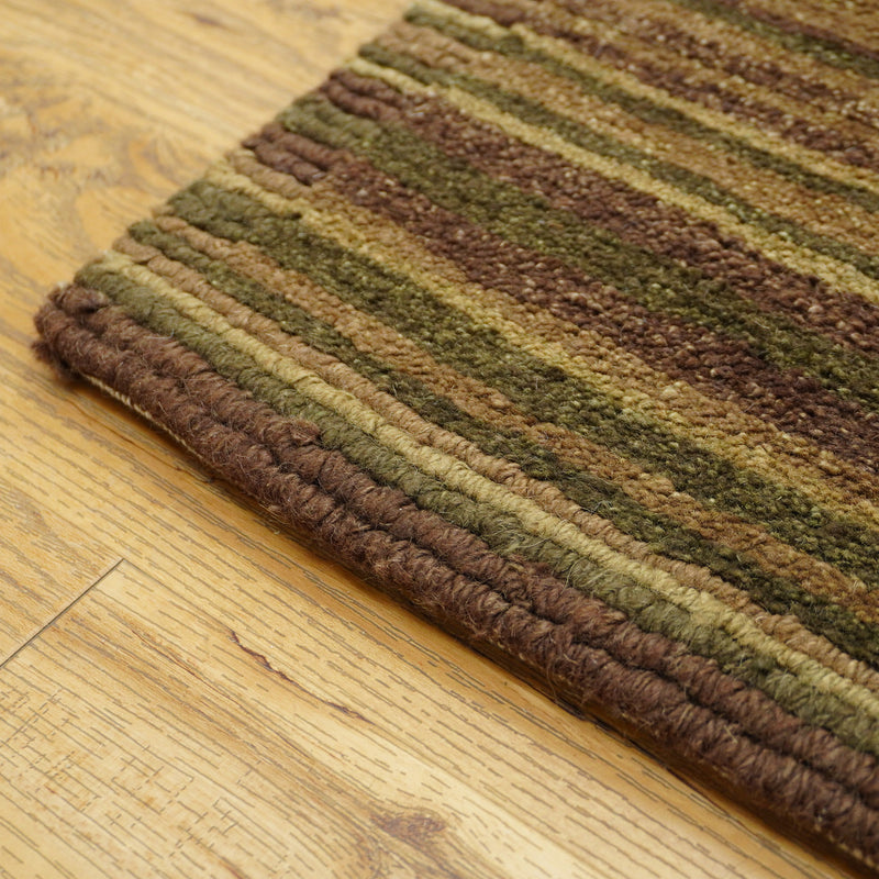 8×10-ft Wool Area Rug in Brown & Green Stripe – 28, 2-0039191