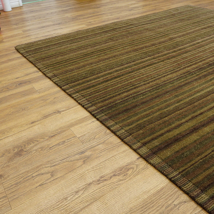 8×10-ft Wool Area Rug in Brown & Green Stripe – 28, 2-0039191
