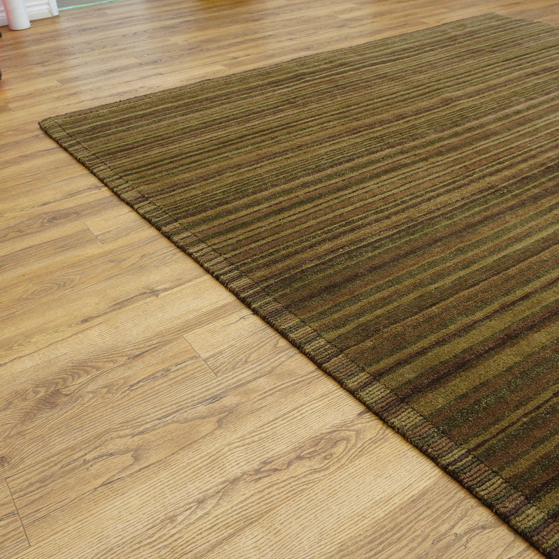 8×10-ft Wool Area Rug in Brown & Green Stripe – 28, 2-0039191