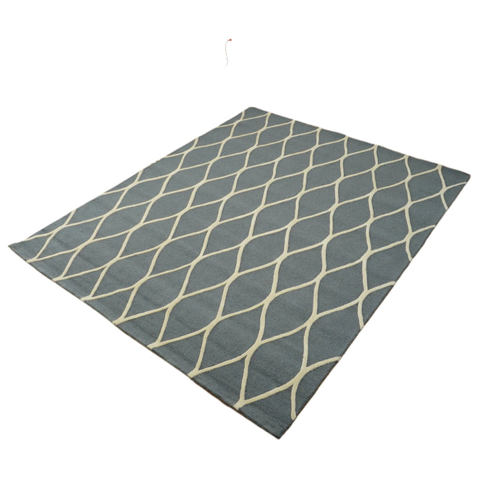 8×10-ft Wool Area Rug in Teal Grey Diamond Raised Pattern – 325, RUG112606