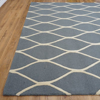 8×10-ft Wool Area Rug in Teal Grey Diamond Raised Pattern – 325, RUG112606