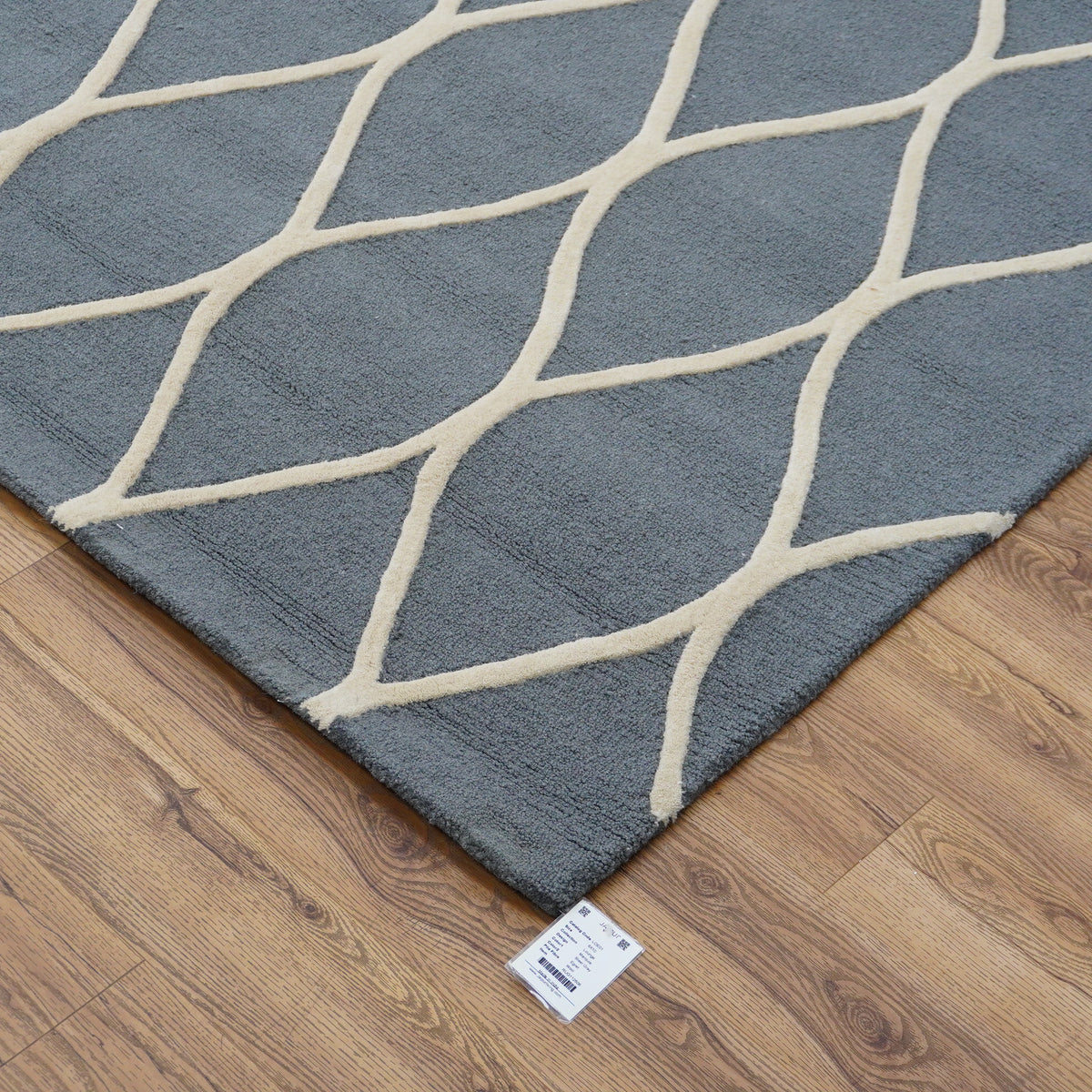 8×10-ft Wool Area Rug in Teal Grey Diamond Raised Pattern – 325, RUG112606