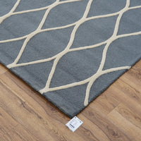 8×10-ft Wool Area Rug in Teal Grey Diamond Raised Pattern – 325, RUG112606