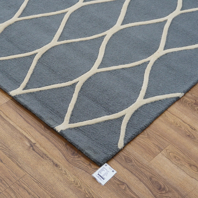 8×10-ft Wool Area Rug in Teal Grey Diamond Raised Pattern – 325, RUG112606