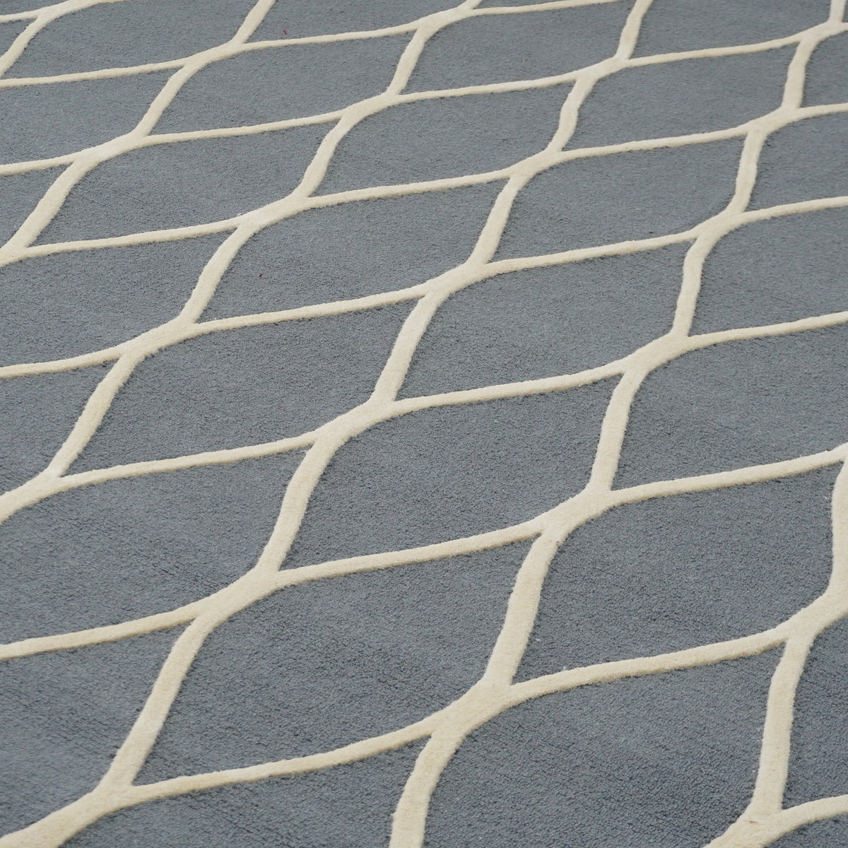 8×10-ft Wool Area Rug in Teal Grey Diamond Raised Pattern – 325, RUG112606