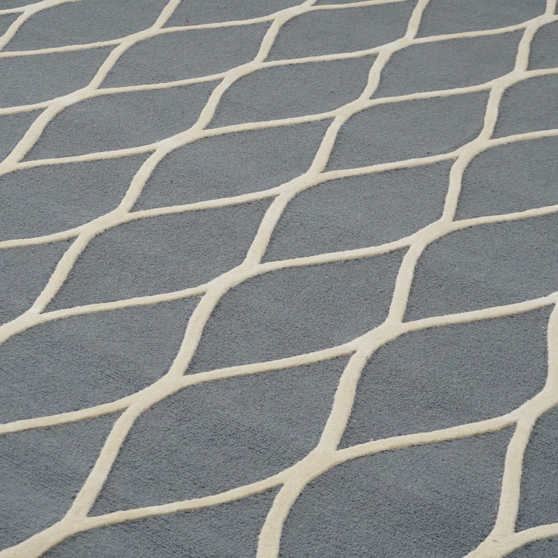 8×10-ft Wool Area Rug in Teal Grey Diamond Raised Pattern – 325, RUG112606