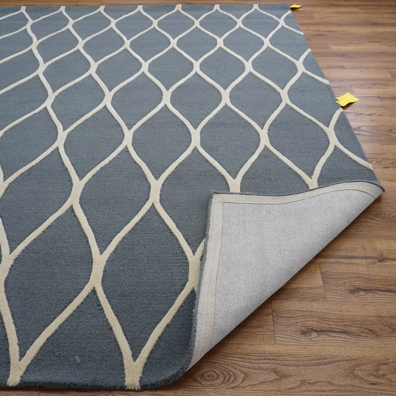 8×10-ft Wool Area Rug in Teal Grey Diamond Raised Pattern – 325, RUG112606