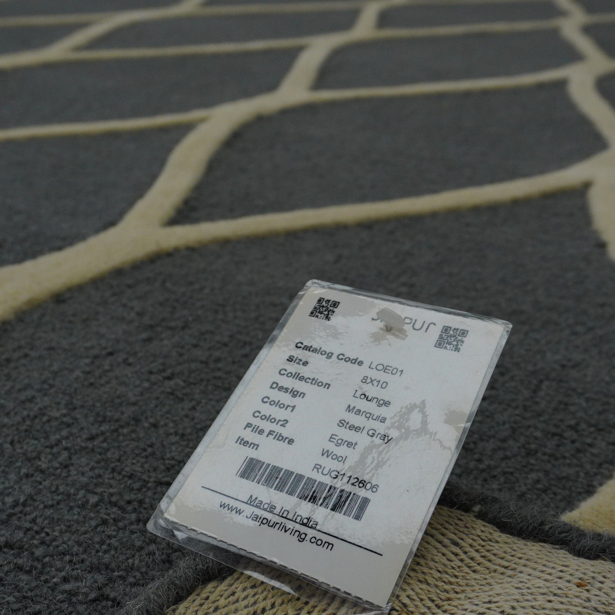 8×10-ft Wool Area Rug in Teal Grey Diamond Raised Pattern – 325, RUG112606
