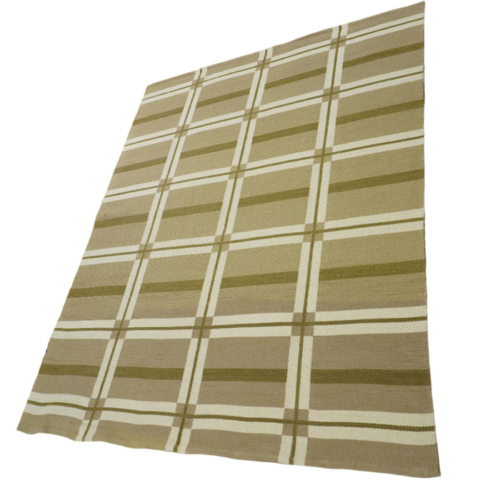 8×10-ft Llama Wool Flatweave Rug – Beige & Cream Plaid, 65