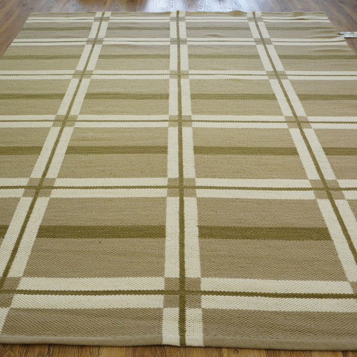 8×10-ft Llama Wool Flatweave Rug – Beige & Cream Plaid, 65