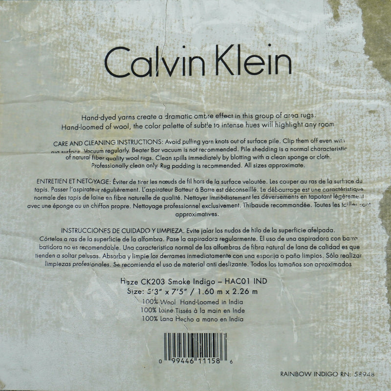 5×7-ft Wool Area Rug – Calvin Klein Haze CK203 Smoke Indigo, HACO1-IND