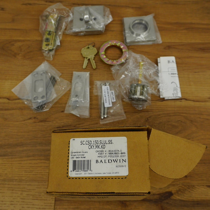 Contemporary Square Single Cylinder Deadbolt in Satin Nickel, SC.CSD.150.SLUL.SS.CKY.MK.KD