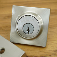 Contemporary Square Single Cylinder Deadbolt in Satin Nickel, SC.CSD.150.SLUL.SS.CKY.MK.KD