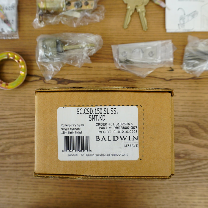 Contemporary Square Single Cylinder Deadbolt in Satin Nickel, SC.CSD.150.SL.SS.SMT.KD