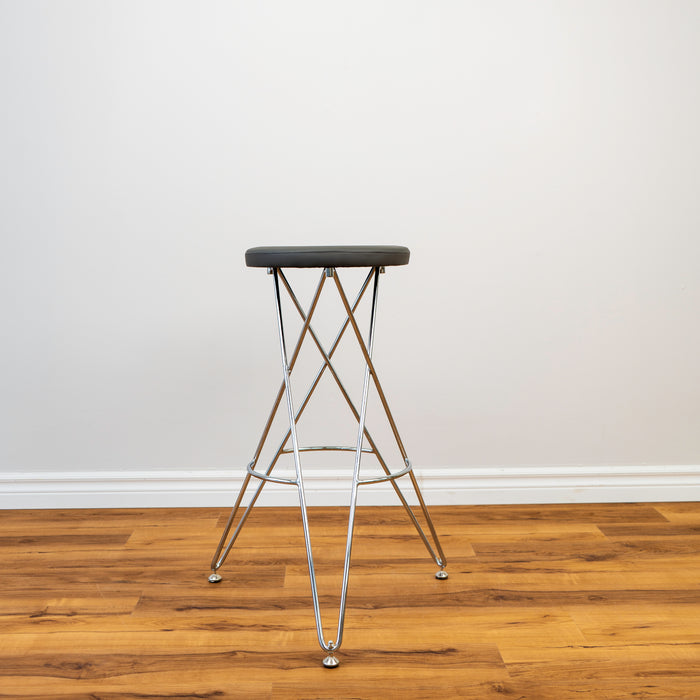 Vintage Metal Bar stool- Grey Faux Leather