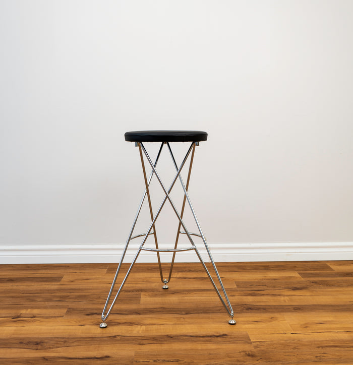 Vintage Metal Bar stool- Black Faux Leather