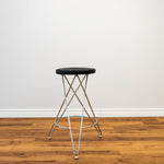 Vintage Metal Counter stool- Black Faux Leather