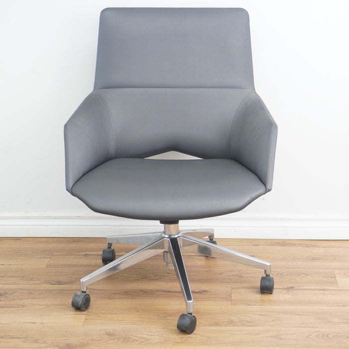 27-Inch W Grey Faux Leather Swivel Chair with Casters