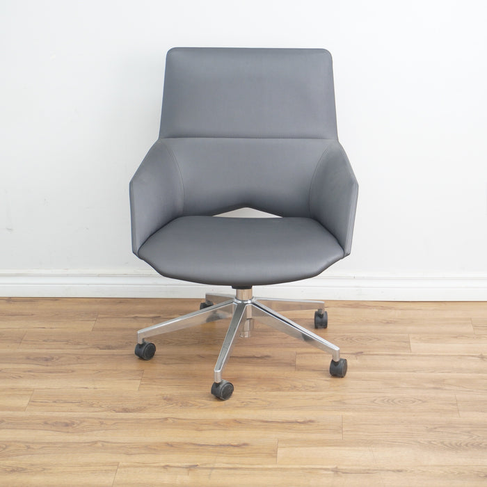27-Inch W Grey Faux Leather Swivel Chair with Casters